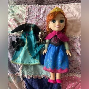 Disney Anna Play Doll with Blue and Pink Sparkle Dress and Accessories